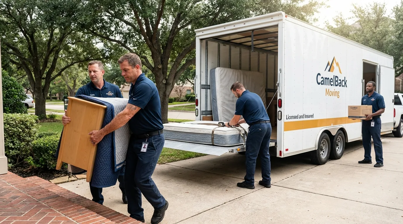 Crew loading residential truck for cross-state move from Menasha, WI