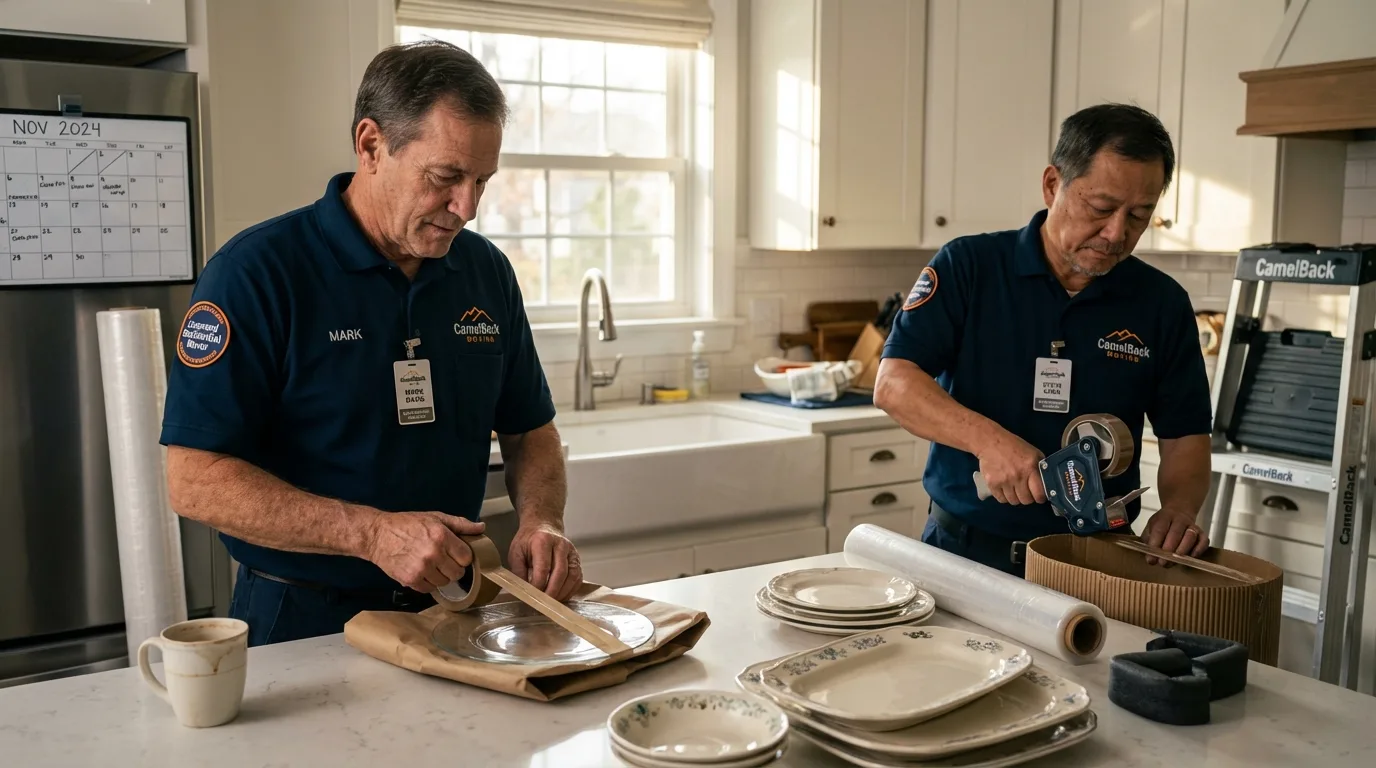 Professional crew packing kitchen dishware in Menasha, WI